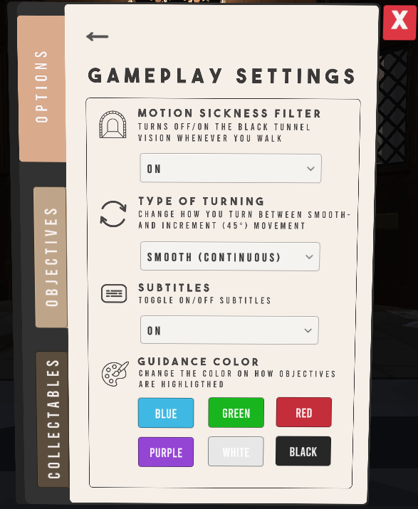 Settings to alter gameplay