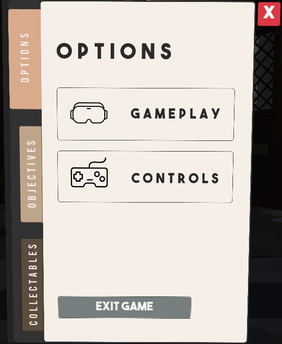 Initial options menu